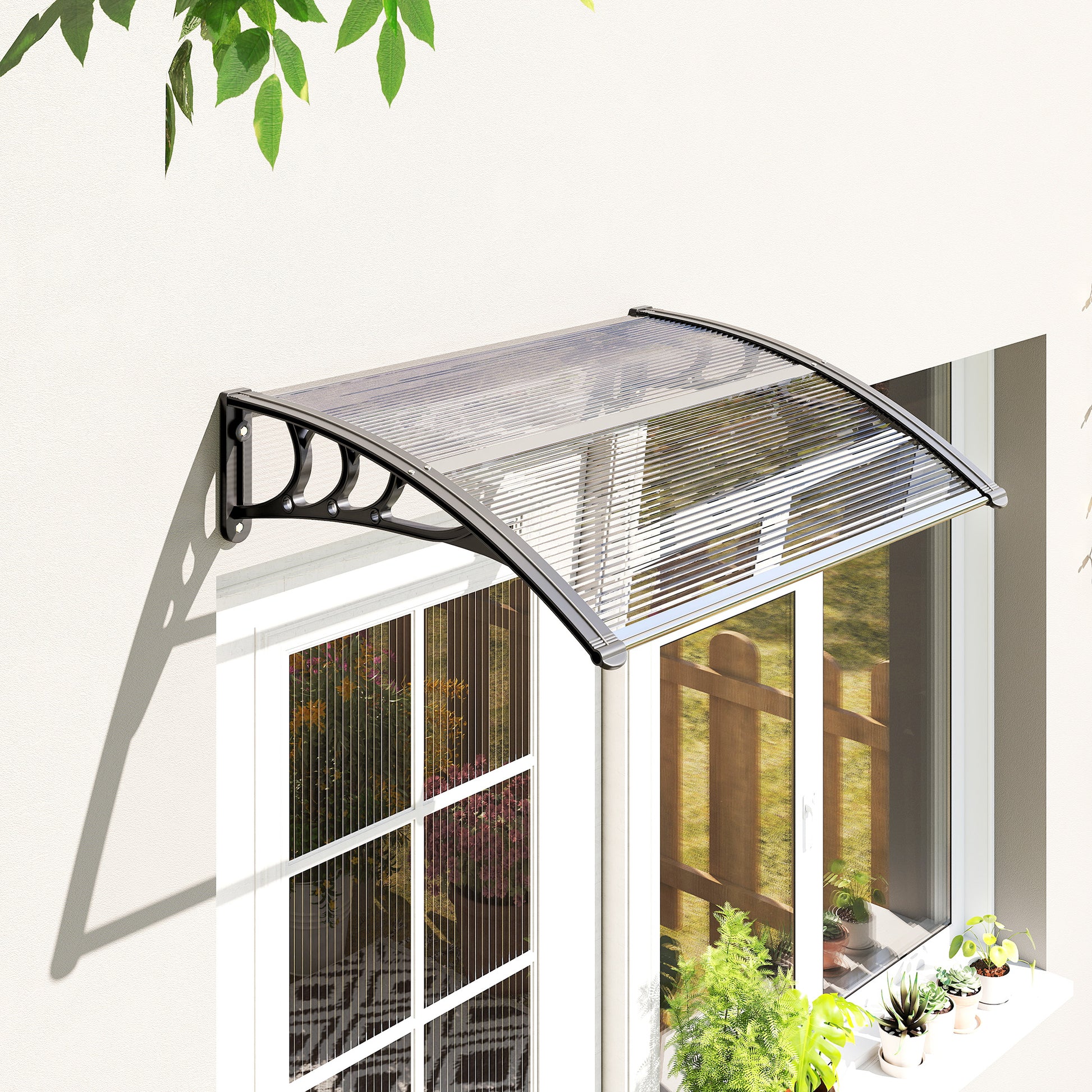 Pensilina da Esterni Impermeabile e Anti-UV 75x100x23 cm in PC PP e Alluminio Trasparente e Nero
