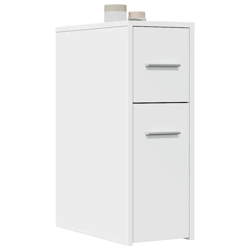 Armadietto da Bagno | Armadio da bagno Stretto con Ruote Bianco in Truciolato