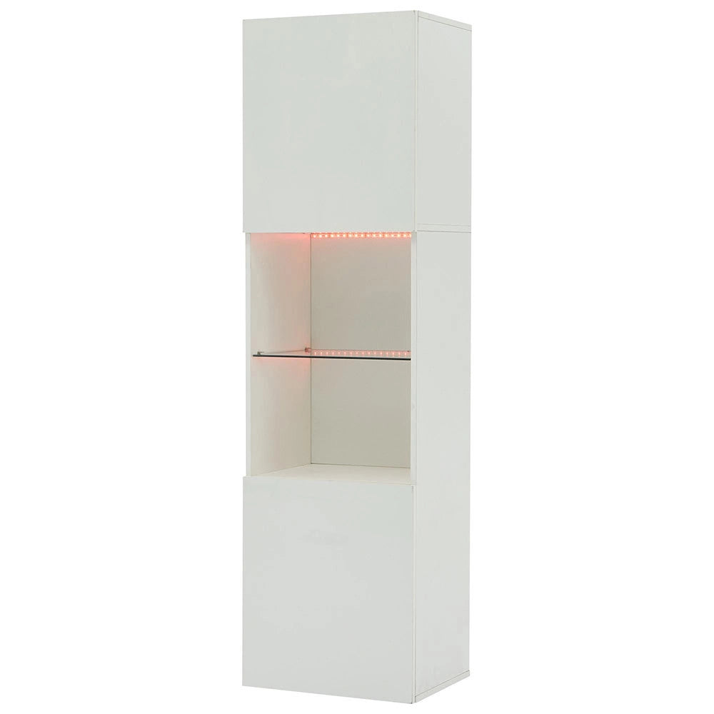 Armadio vetrina illuminato a LED - Xylo - 45x35x160 cm - Bianco brillante - 1 ripiano in vetro