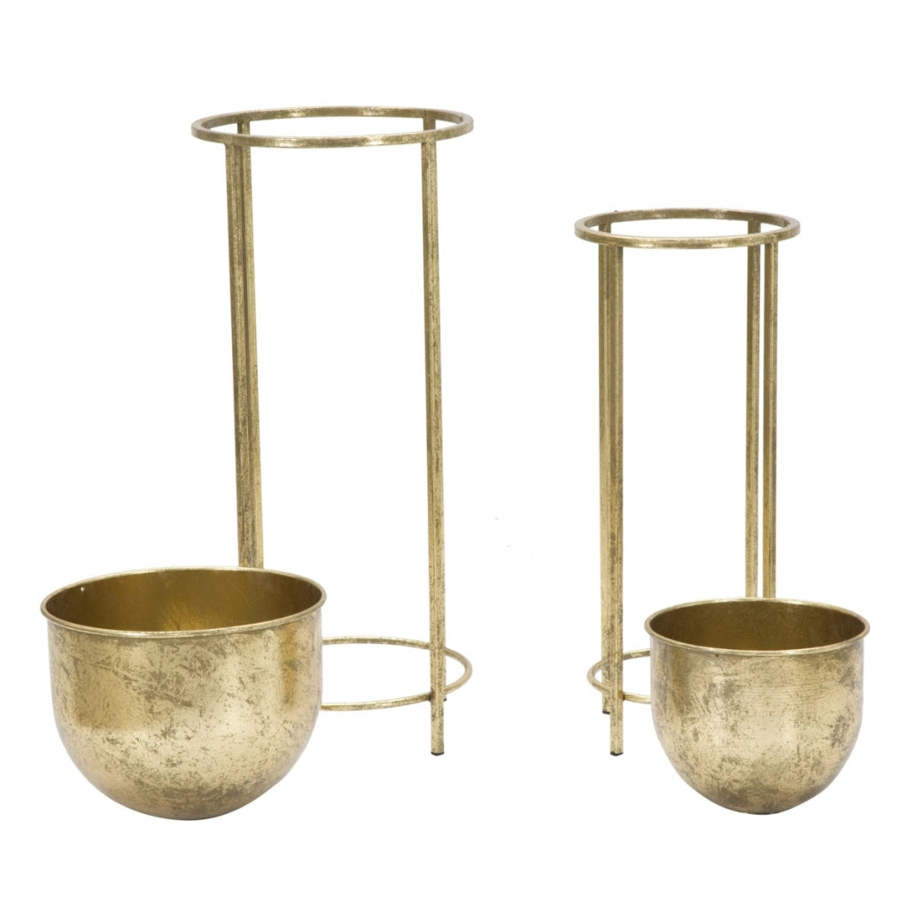 Set di 2 Vasi per Piante VKH402, Oro, Metallo, 27x27x62 cm