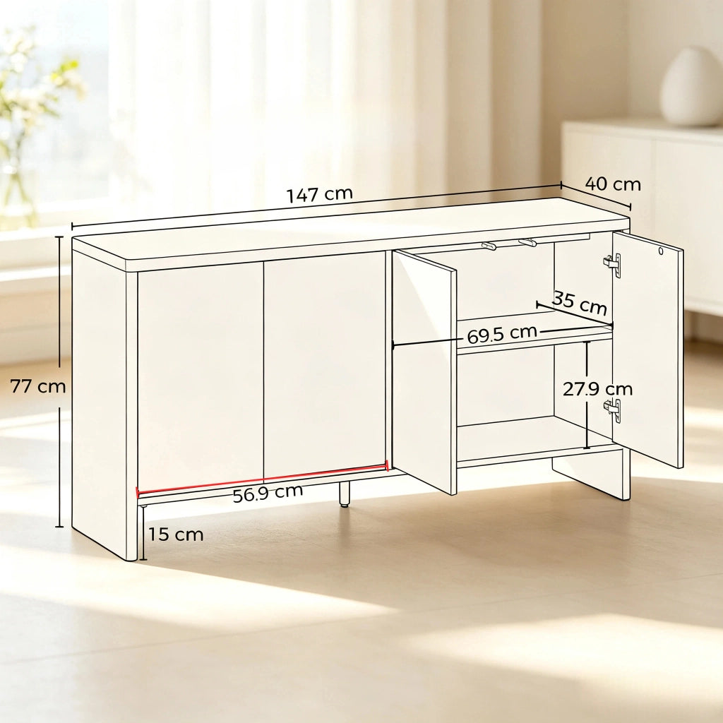 Credenza e madia con 2 ante e ripiani regolabili, finitura effetto rovere, per soggiorno e ingresso, 147 × 40 × 77 cm