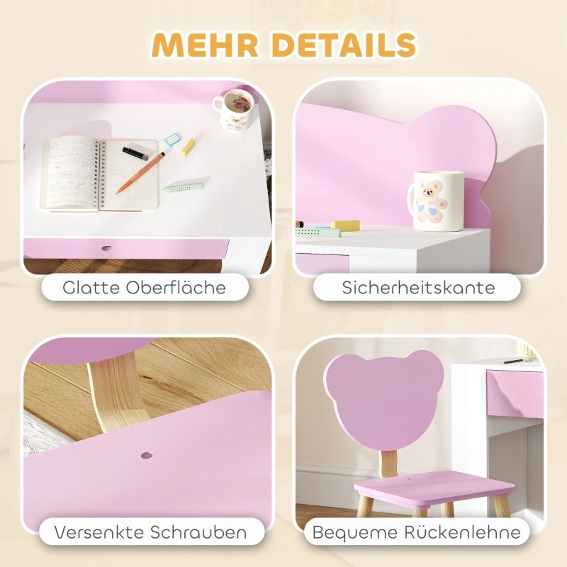 Set scrivania per bambini con piano e cassetto, scrivania e sedia per bambini a forma di orso, scrivania per studenti, scrivania per bambini,