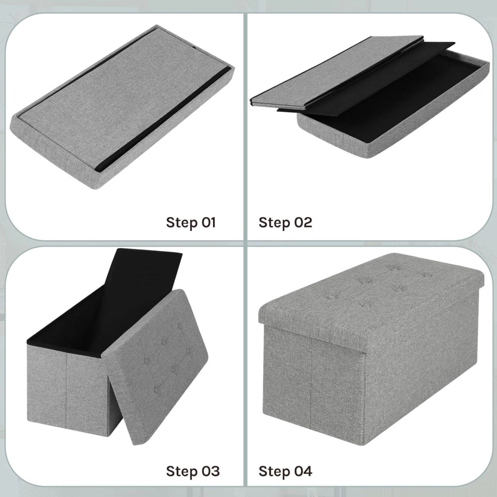 Cassapanca con Coperchio Rimovibile Pouf Contenitore Panche Sgabello Pieghevole Poggiapiedi Lino Oxford Grigio Chiaro