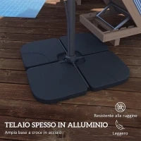 Ombrellone a Sbalzo con Manovella e Base a Croce, in Poliestere, Alluminio e Metallo, 365x297x256 cm, Grigio Chiaro