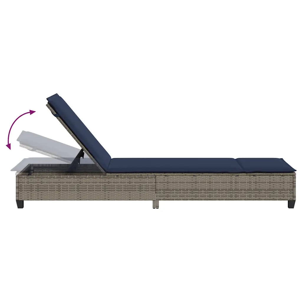 Lettino Prendisole | Sdraio da giardino | Lettino da sole con Cuscini Grigio 55x200x25,5cm Polyrattan