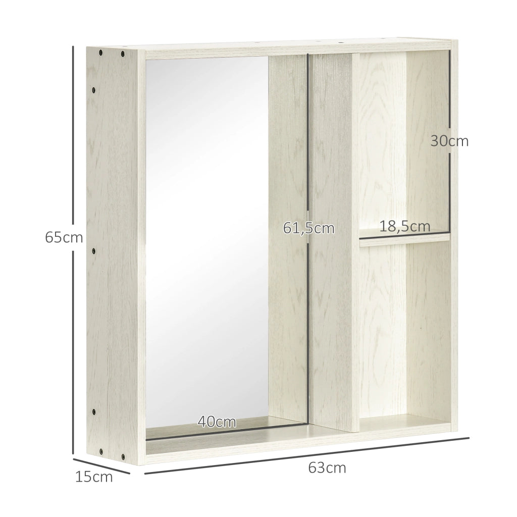 Armadietto Bagno con Specchio e Ripiani ¨C zephmum ¨C 63x15x65 cm Bianco