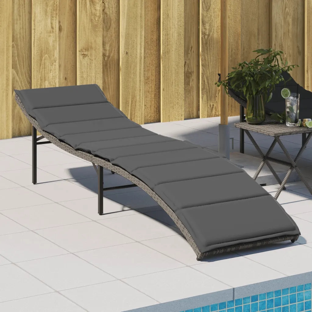 Lettino Prendisole | Sdraio da giardino | Lettino da sole con Cuscino Grigio 55x199x50cm in Polyrattan