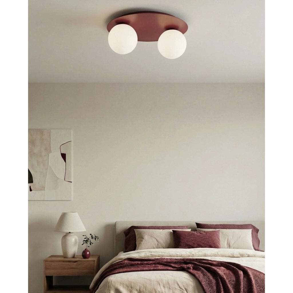Lampada da soffitto Solar in acciaio bordeaux e vetro opale