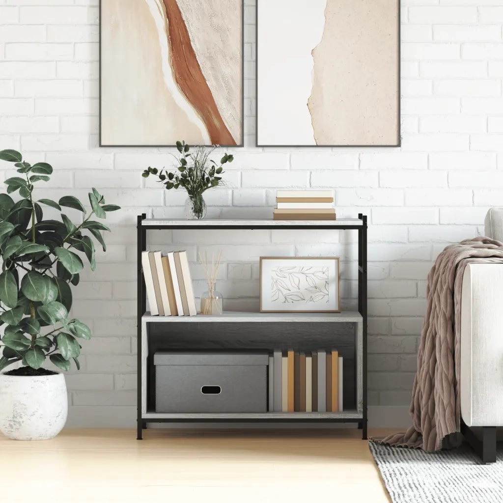 Libreria-Scaffale per Libri-Mobile di Stoccaggio Grigio Sonoma 80x30x78,5 cm Legno Multistrato e Ferro