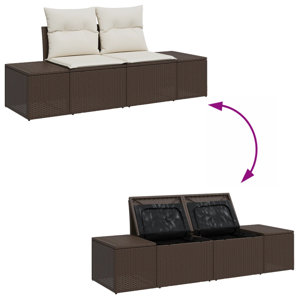 Set da giardino 8 pezzi con cuscini marrone in polyrattan