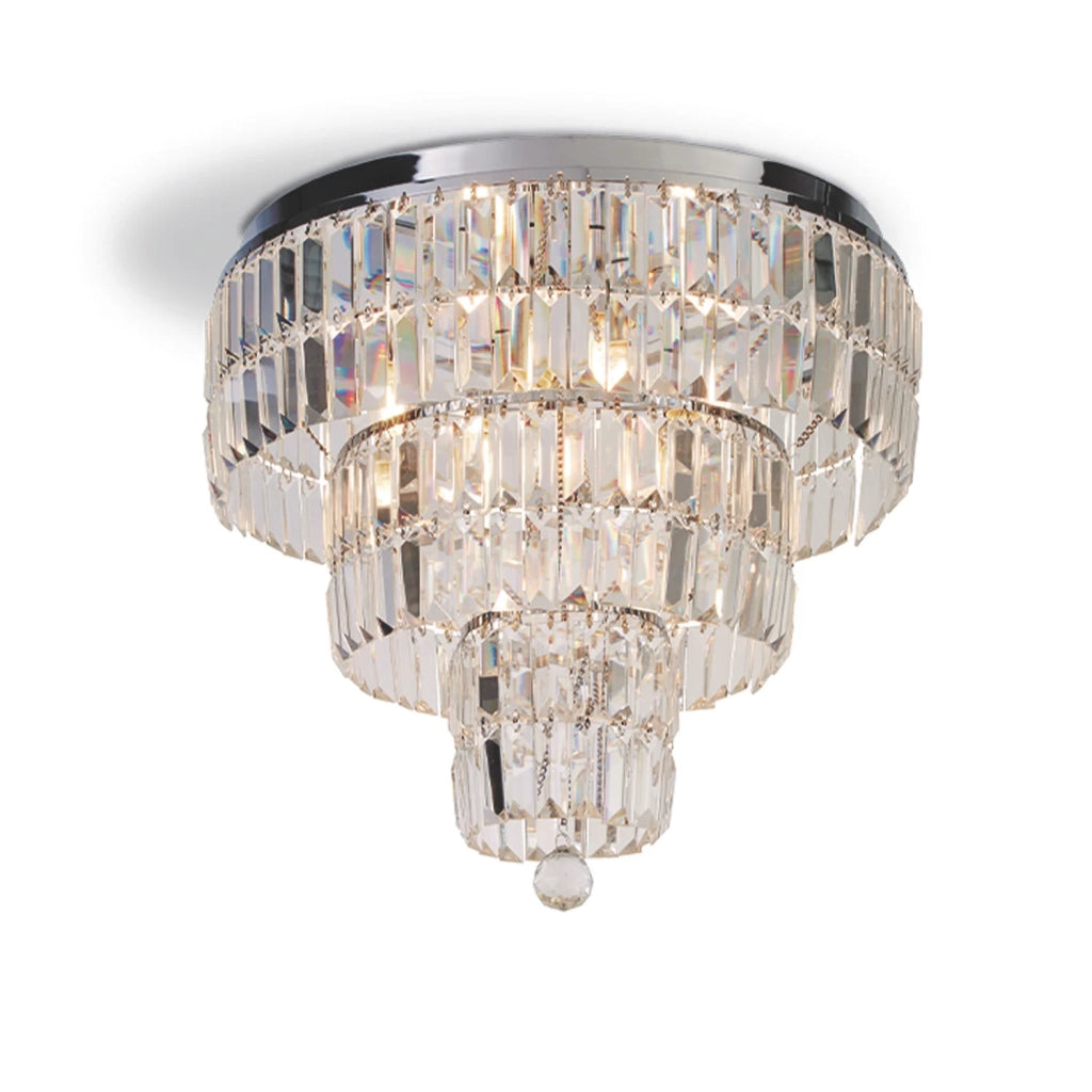 Lampadario Classico Impero Acciaio Cromo Vetro Trasparente 6 Luci E14