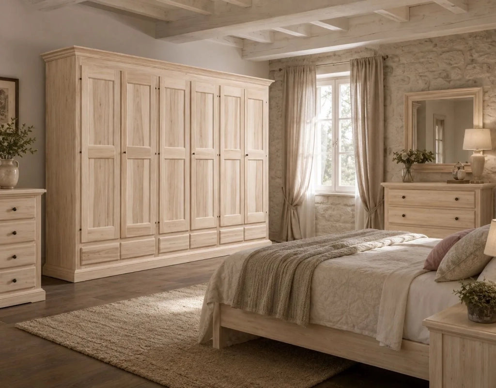 Armadio classico 6 porte 6 cassetti legno grezzo  300x61x240 (685) - Mobili 2G