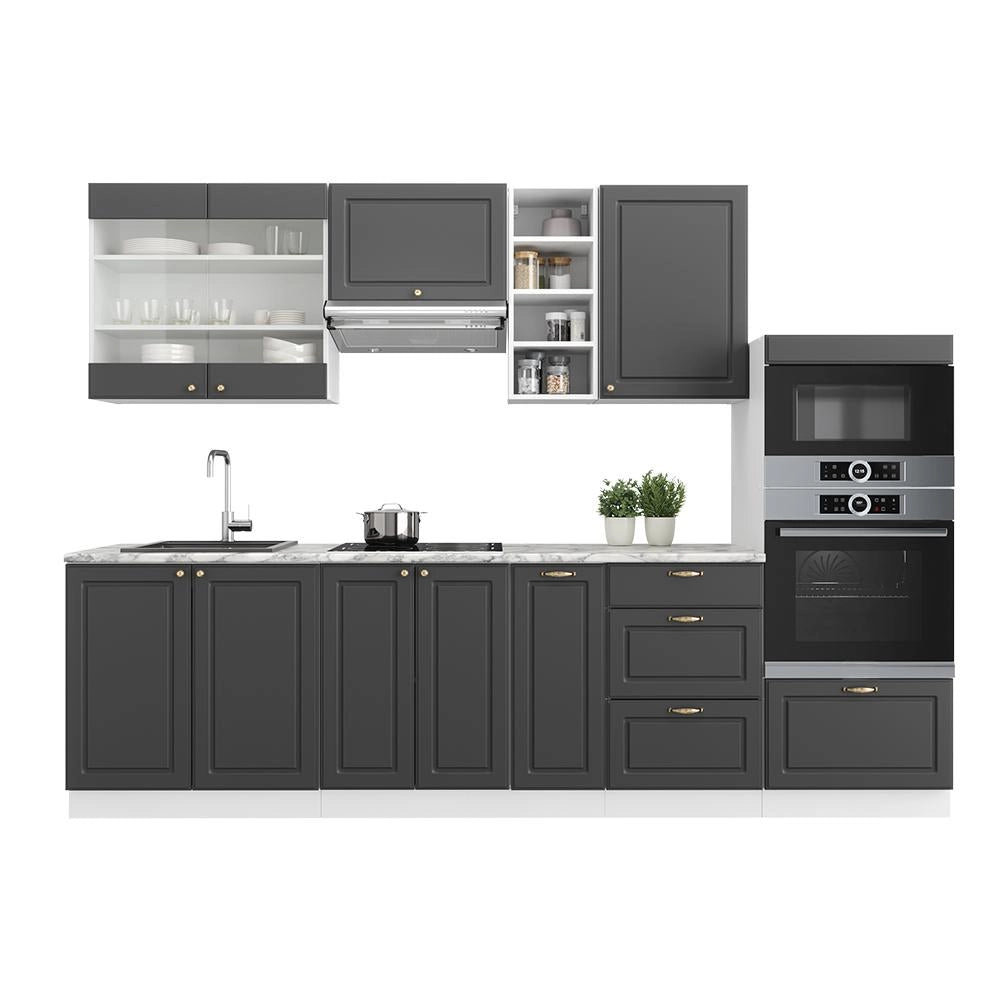 Cucina componibile Fame-Line Antracite rustico/Bianco 280 cm senza piano di lavoro Vicco