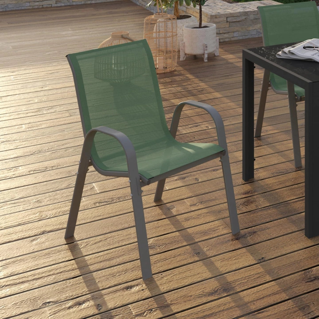 Set di 6 sedie da giardino impilabili LYMA in metallo e textilene, verde oliva