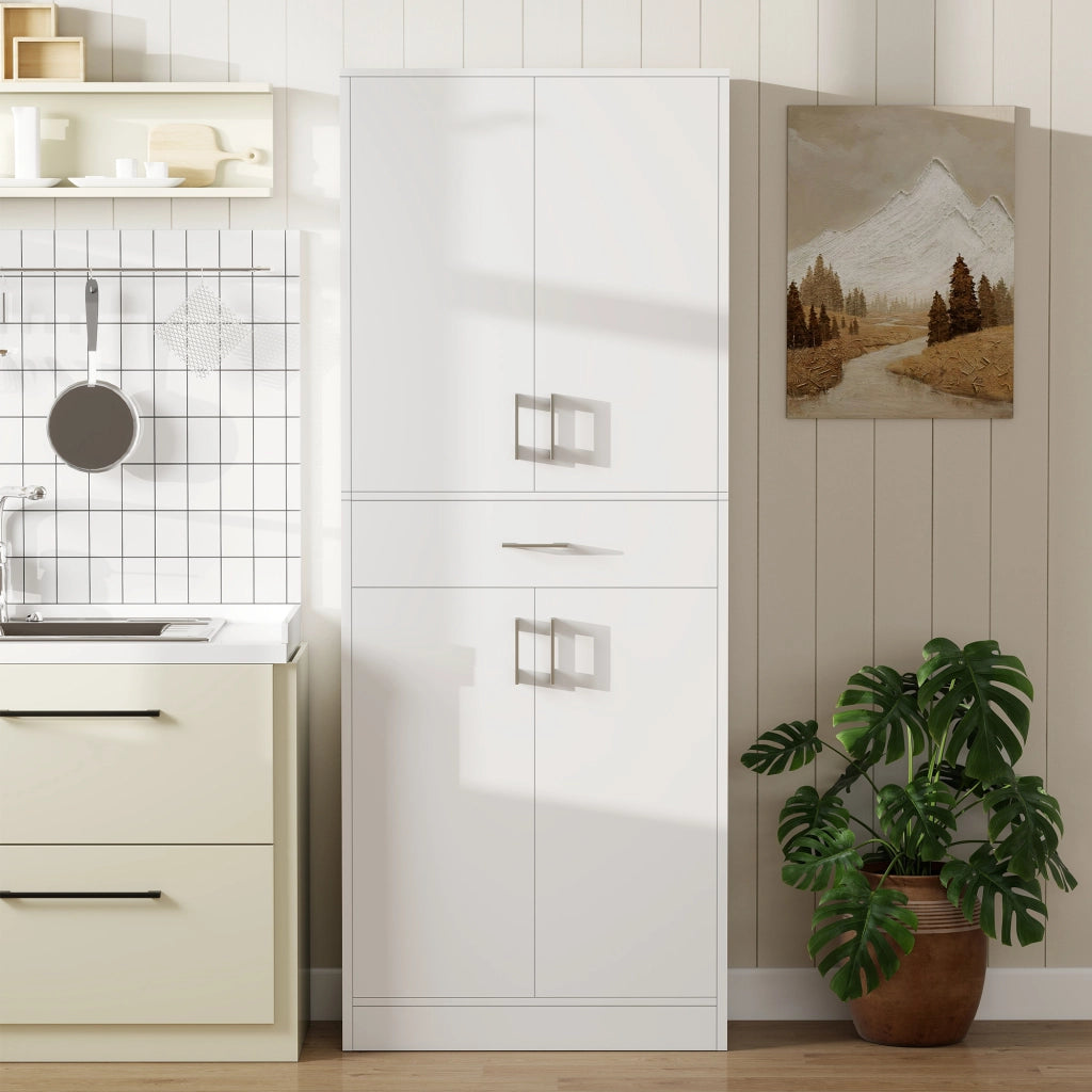 Armadio da Cucina con 4 Porte 1 Cassetto e Ripiani Aggiustabili ¨C zephmum ¨C Bianco e Argento 70.8x34x180cm