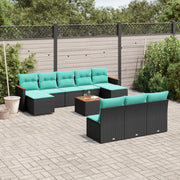 Set Divani da Giardino 11 pz con Cuscini Nero in Polyrattan 3226393