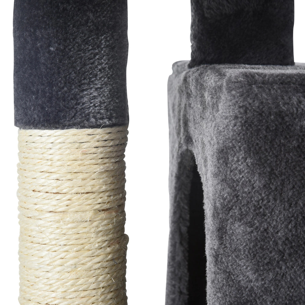 Albero Tiragraffi con Lettino e 2 Casette 59x39x83 cm Pali in Sisal Nero