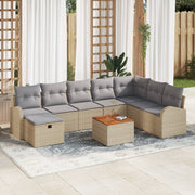 Set Divani Giardino 9 Pezzi con Cuscini Beige Polyrattan