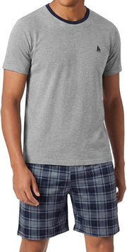 Set di Pigiami Uomo in Cotone - Pantaloni Corti - Set a Due Pezzi - Cintura Adattabile - Tasche Funzionali - Tessuto Sovraccosto - Abbigliamento da Notte