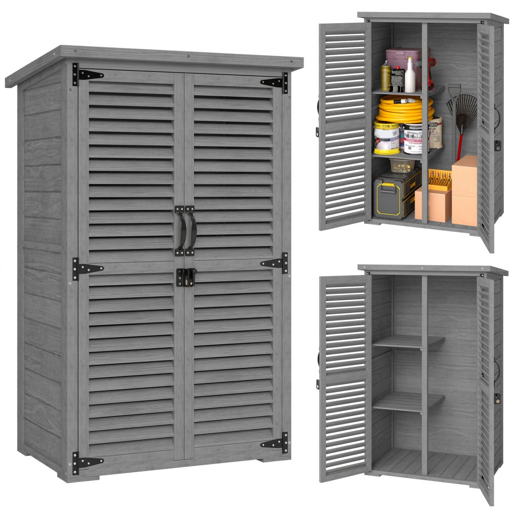 Armadio da Giardino in Legno con 2 Ripiani e Porte a Persiane ¨C Zephmum ¨C 75x50x118cm Grigio
