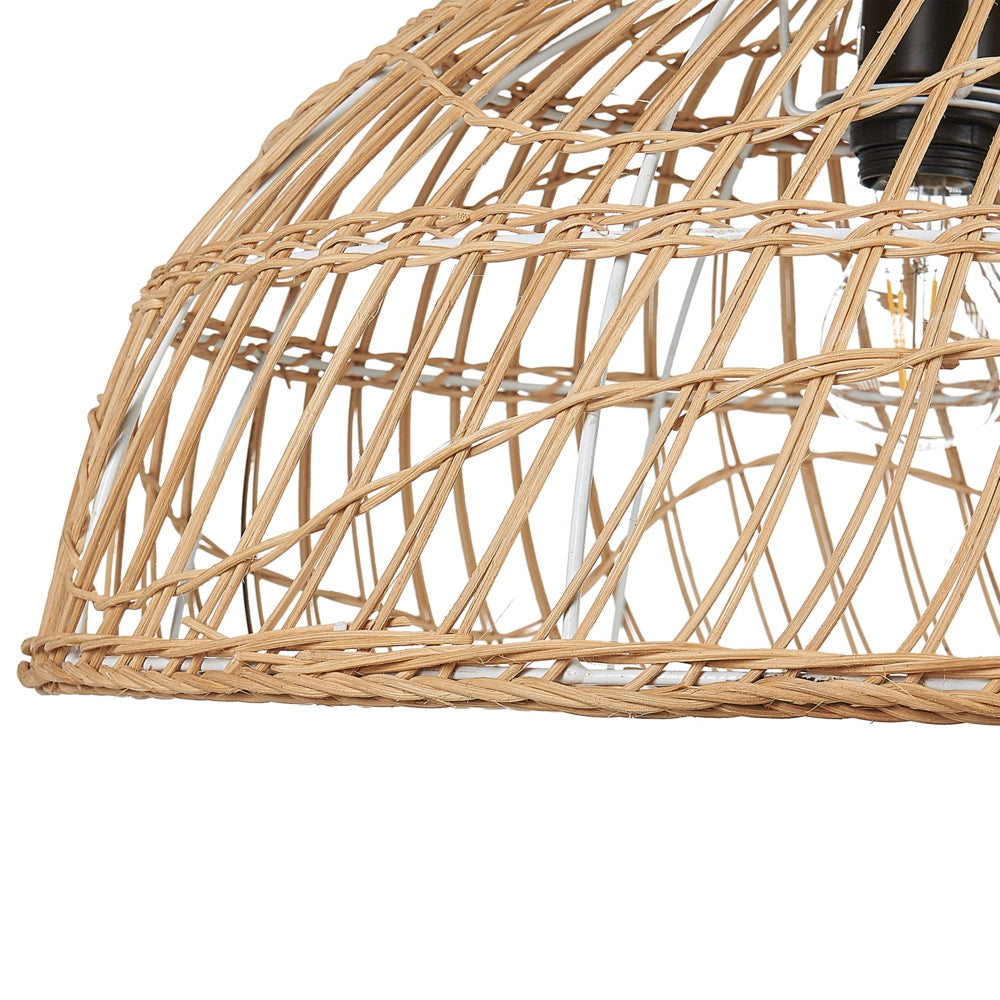 Lampadario in rattan naturale di colore beige123 cm con paralume traforato
