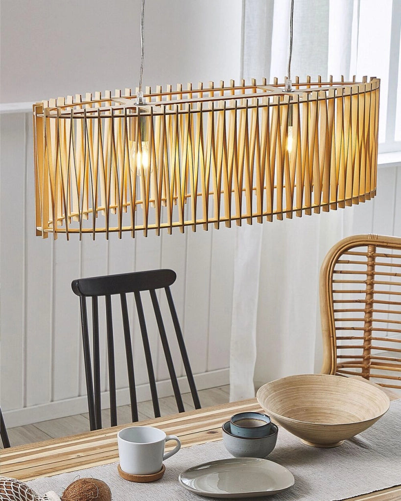 Lampada a Sospensione Luce Legno MDF lampadario stile moderno e boho 124 cm soggiorno