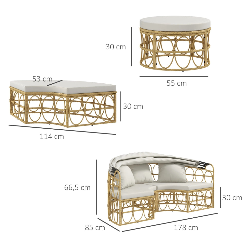 Divano da Giardino 4 Pezzi con Estraibile e Cuscini ¨C Zephmum ¨C Beige Rattan 178x85x66.5 cm