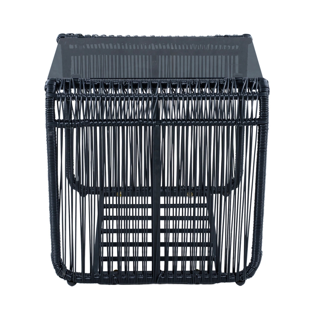 Set Giardino 5 Pezzi con Tavolo, Sedie e Sgabelli ¨C MINIMAL ¨C Polyrattan PE, Cuscini, Piano in Vetro