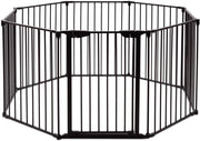 Cancelleto di Sicurezza, Barriera Protettiva per Camino Bambini Animali Domestici Scale, Pieghevole, Inclussa Una Porta e 8 Elementi Laterali, in Ferro, 500x 74,5cm (Nero)