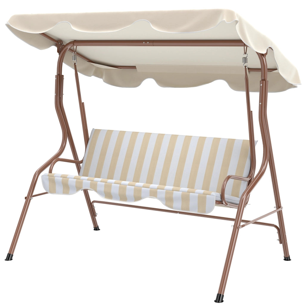 Balancelle 3 Posti con Cuscini ¨C zephmum ¨C Marrone e Crema Ray¨¦, Polyrattan, 180x80x120 cm