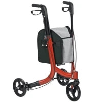 Deambulatore ad Altezza Regolabile con 3 Ruote e Tasca Portaoggetti, in Alluminio, 68x68x86.5-99 cm, Rosso