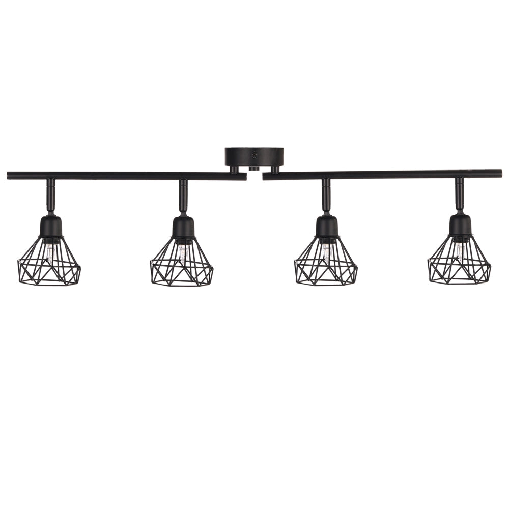 lampadario Nero Metallo 4 Luci Gabbia Paralumi Bracci Orientabili Moderna