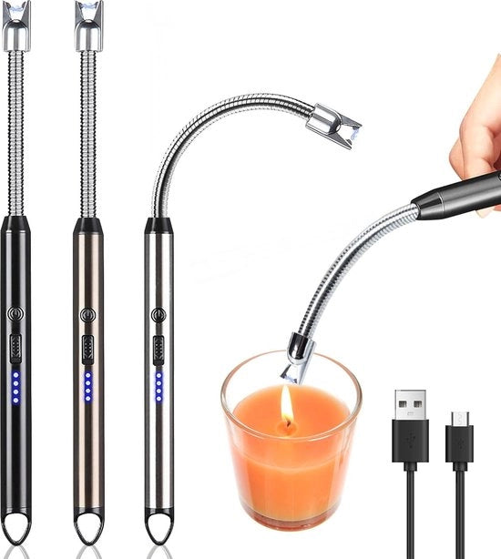Set di accendini a plasma elettrici per candele, griglia e camino - accendino a batteria USB ricaricabile 3 pezzi