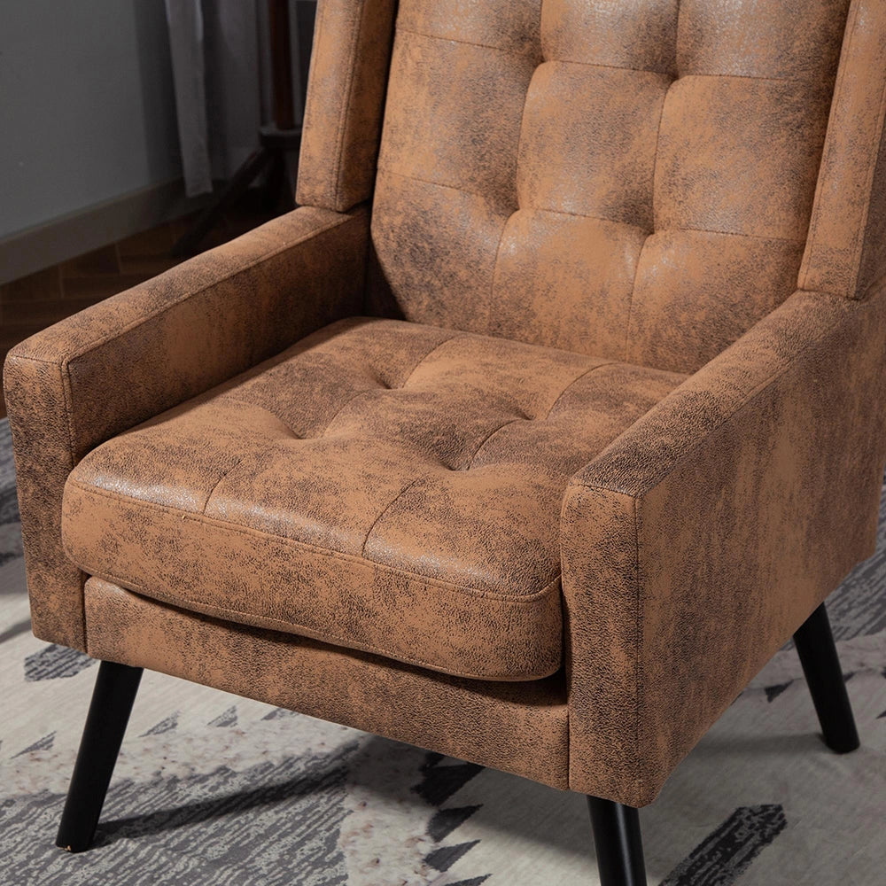 Poltrona imbottita in pelle scamosciata - Xylo - Stile moderno met¨¤ secolo con cuscino in schiuma ad alta densit¨¤ e gambe in legno massello per piccoli spazi
