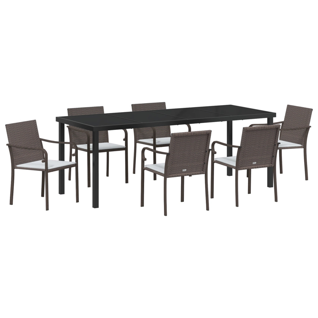 Set da Pranzo da Giardino 7 Pezzi con Cuscini Marroni in Polyrattan di