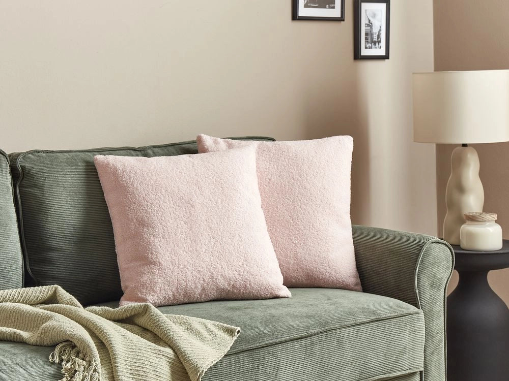 Set di 2 cuscini decorativi Rosa Boucle 45 x 45 cm fodera rimovibile con cerniera Accessori decorativi Boho