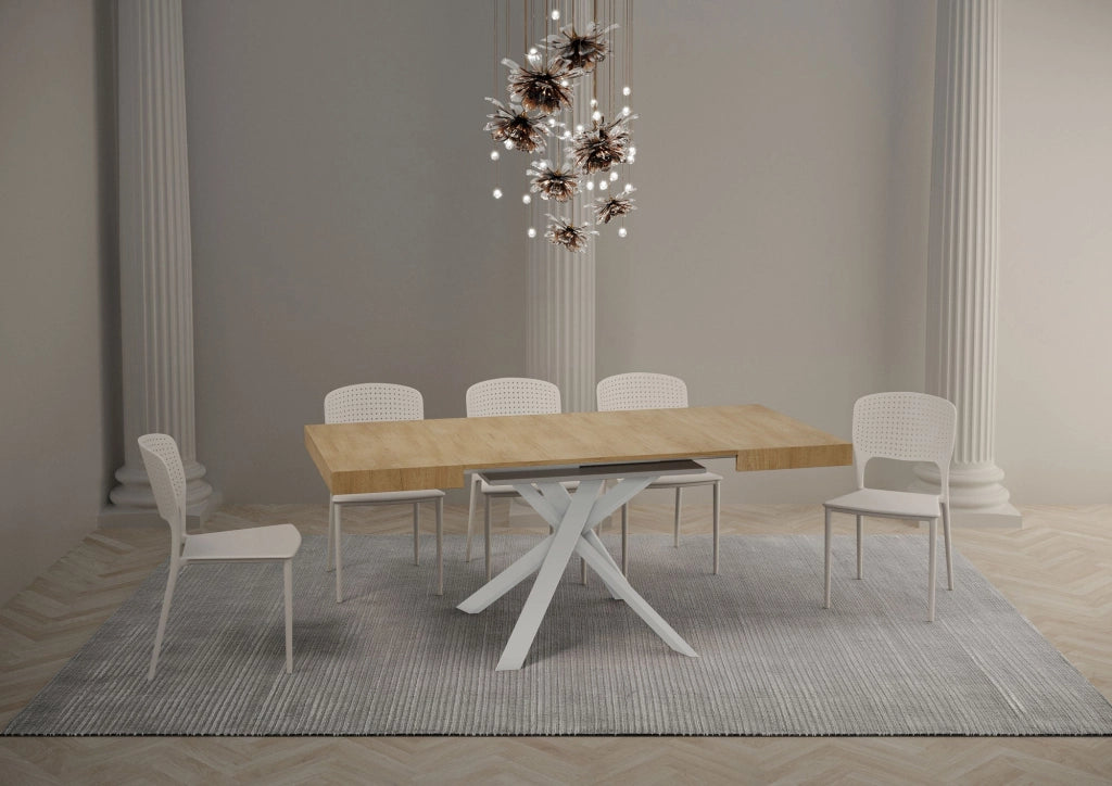 Tavolo Allungabile 90-194x90x76 cm Clerk Quercia Natura Gambe Bianche