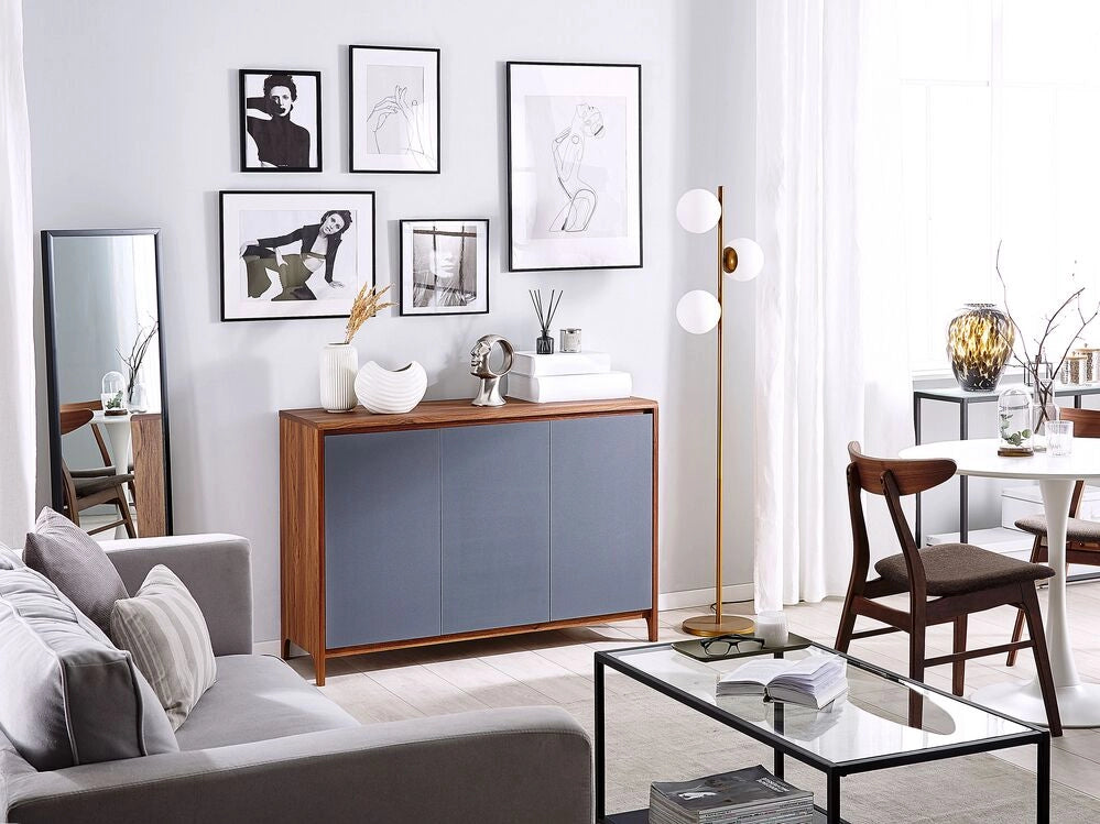 Madia credenza in legno scuro con armadio a 3 ante in derivati del legno grigio retrò moderno