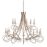 Lampadario Classico Christina Acciaio Cristallo Oro 18 Luci E14