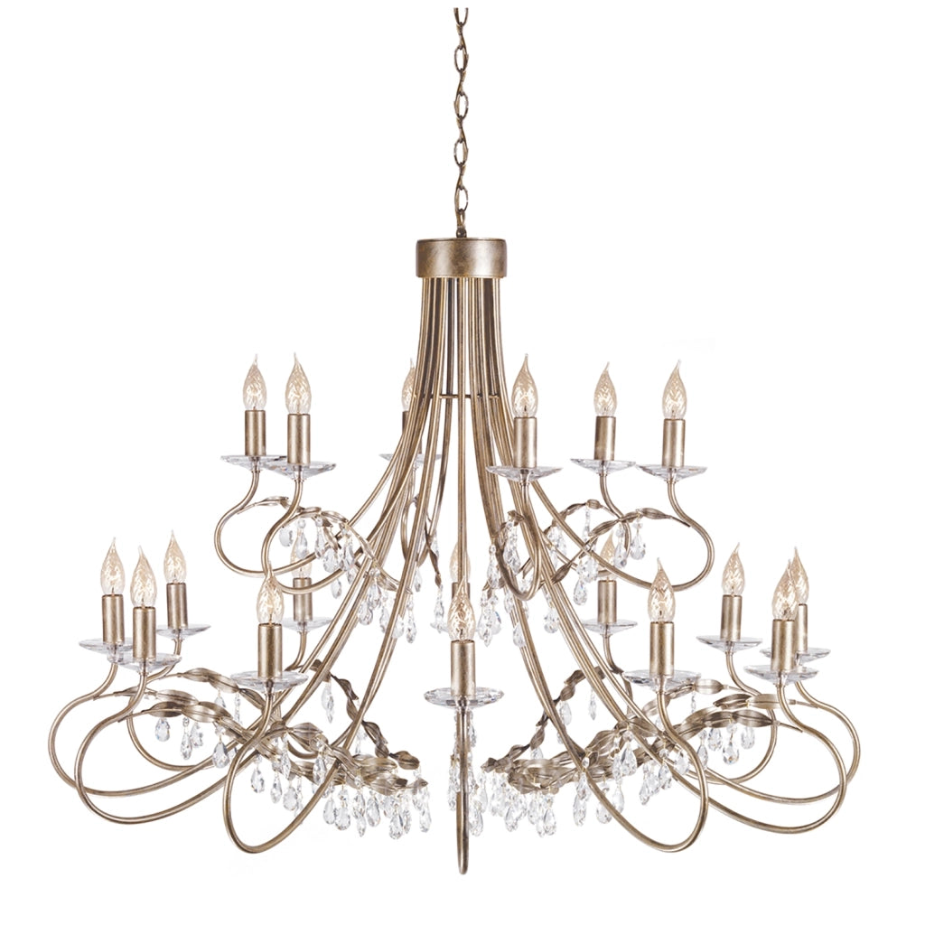 Lampadario Classico Christina Acciaio Cristallo Oro 18 Luci E14