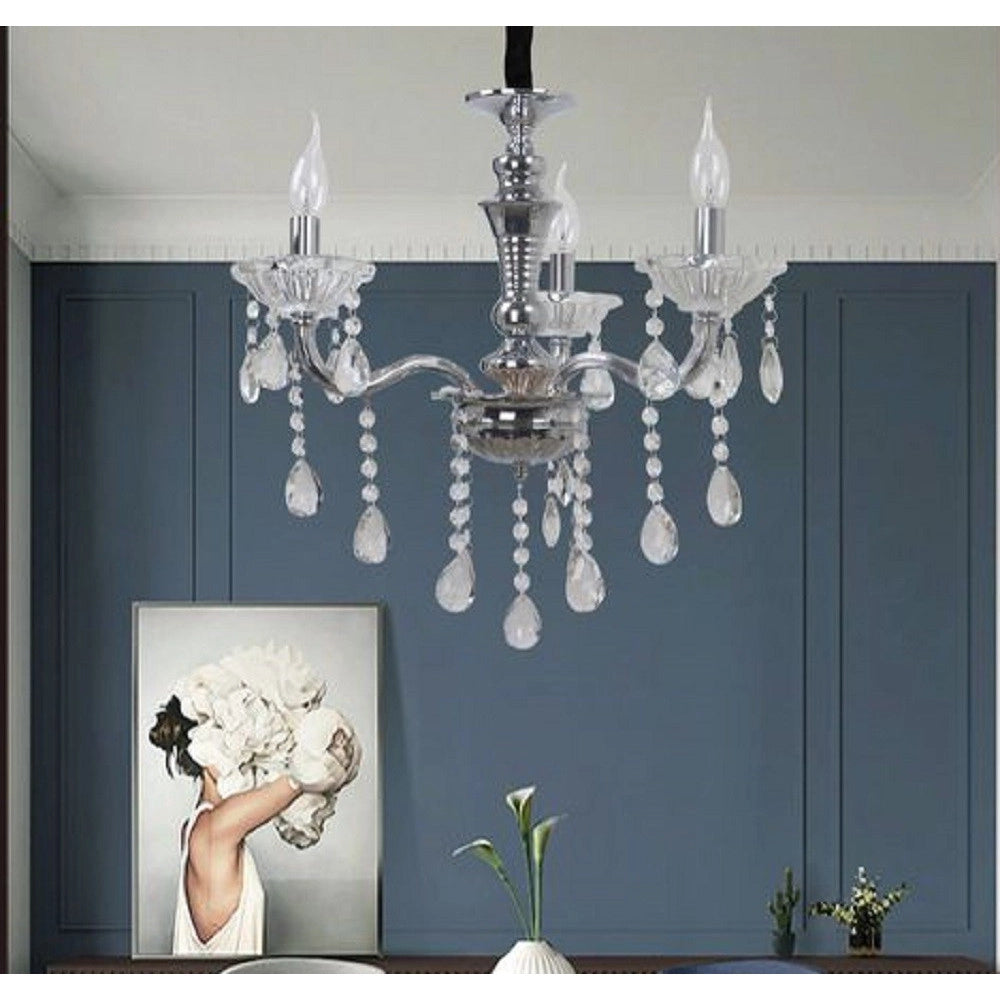 Trade Shop - Lampadario Soffitto 3 Bracci A Sospensione Con Catena Gocce Pendenti Lampada A26 -