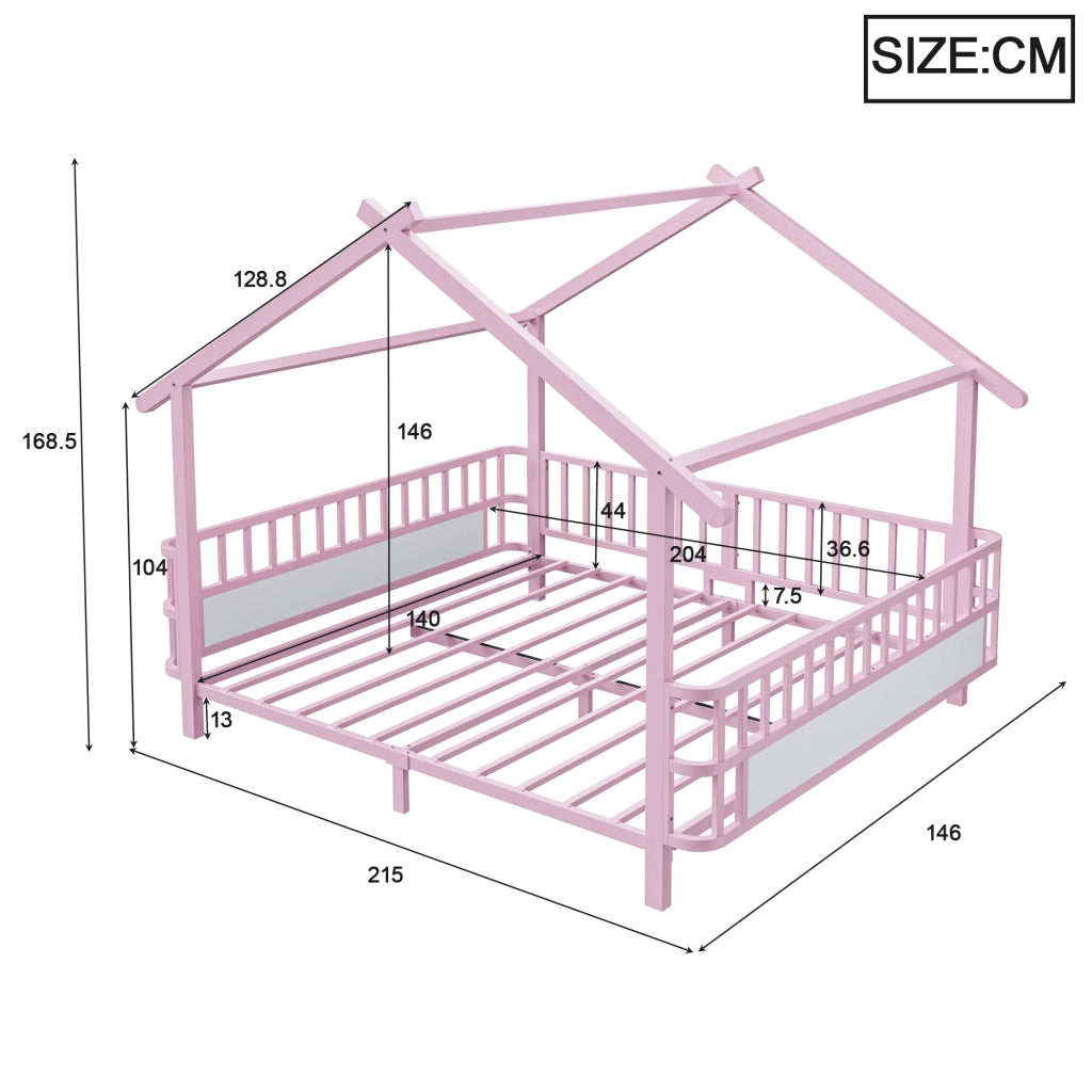 Letto per bambini in metallo con design a casetta 140 x 200 cm, rosa