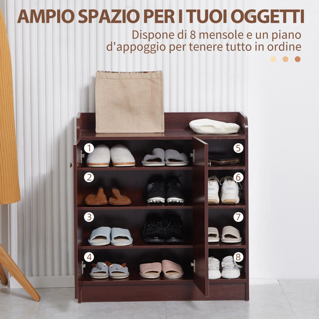 EasyComfort Armadio Scarpiera Moderno e Salvaspazio in Legno per 12 Paia con 4 Ripiani Aperti, 83x30x90 cm, color Caffè