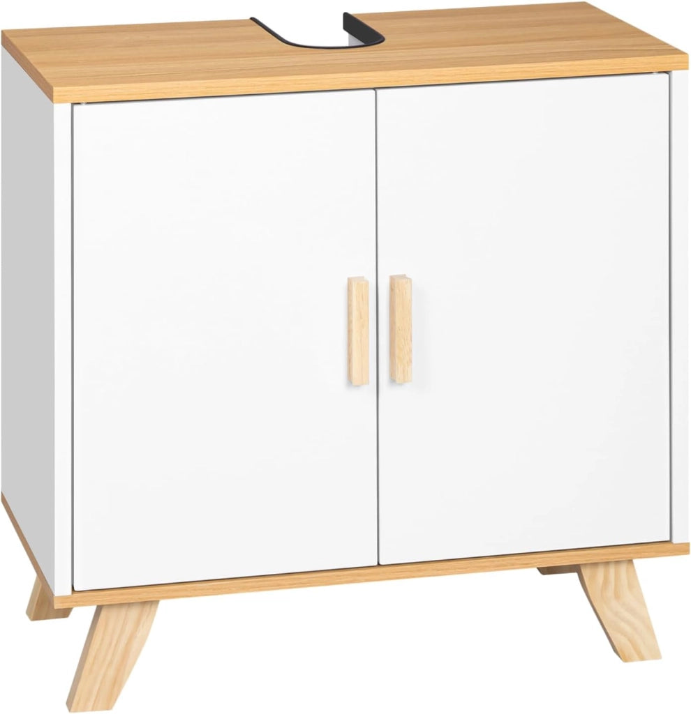 Mobiletto Sottolavabo Sottolavello Armadietto sotto Lavandino per Bagno con Due Ante in Legno