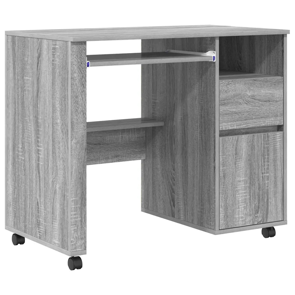 Scrivania | Tavolo da Ufficio con Ruote con cassetto Grigio Sonoma 91 x 50 x 77 cm