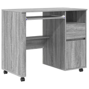 Scrivania | Tavolo da Ufficio con Ruote con cassetto Grigio Sonoma 91 x 50 x 77 cm