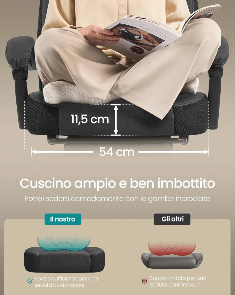SONGMICS Sedia Gaming, Sedia Ufficio Scrivania, Ergonomico, con Poggiapiedi, Poggiatesta Regolabile, Cuscino Lombare, Portata 150 kg, Nero Inchiostro OBG077BH21