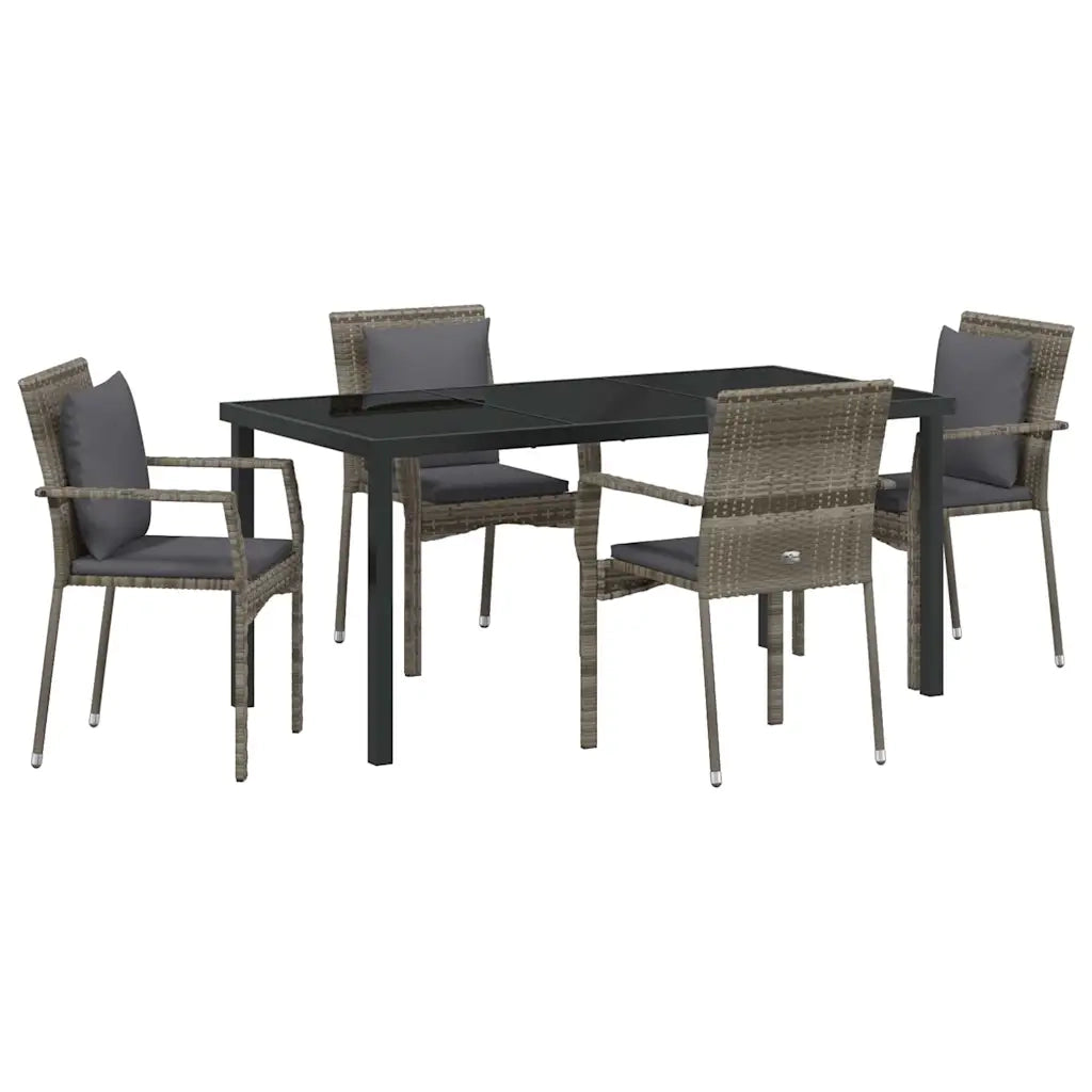 Set da Pranzo per Giardino con cuscino 5 pcs Grigio polyrattan 3380088