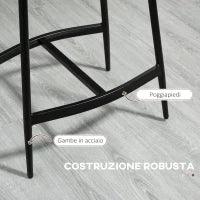 Set 2 Sgabelli da Bar in Stile Industriale con Poggiapiedi, in Finta Pelle, 48.5x38.5x68.5 cm, Nero e Marrone