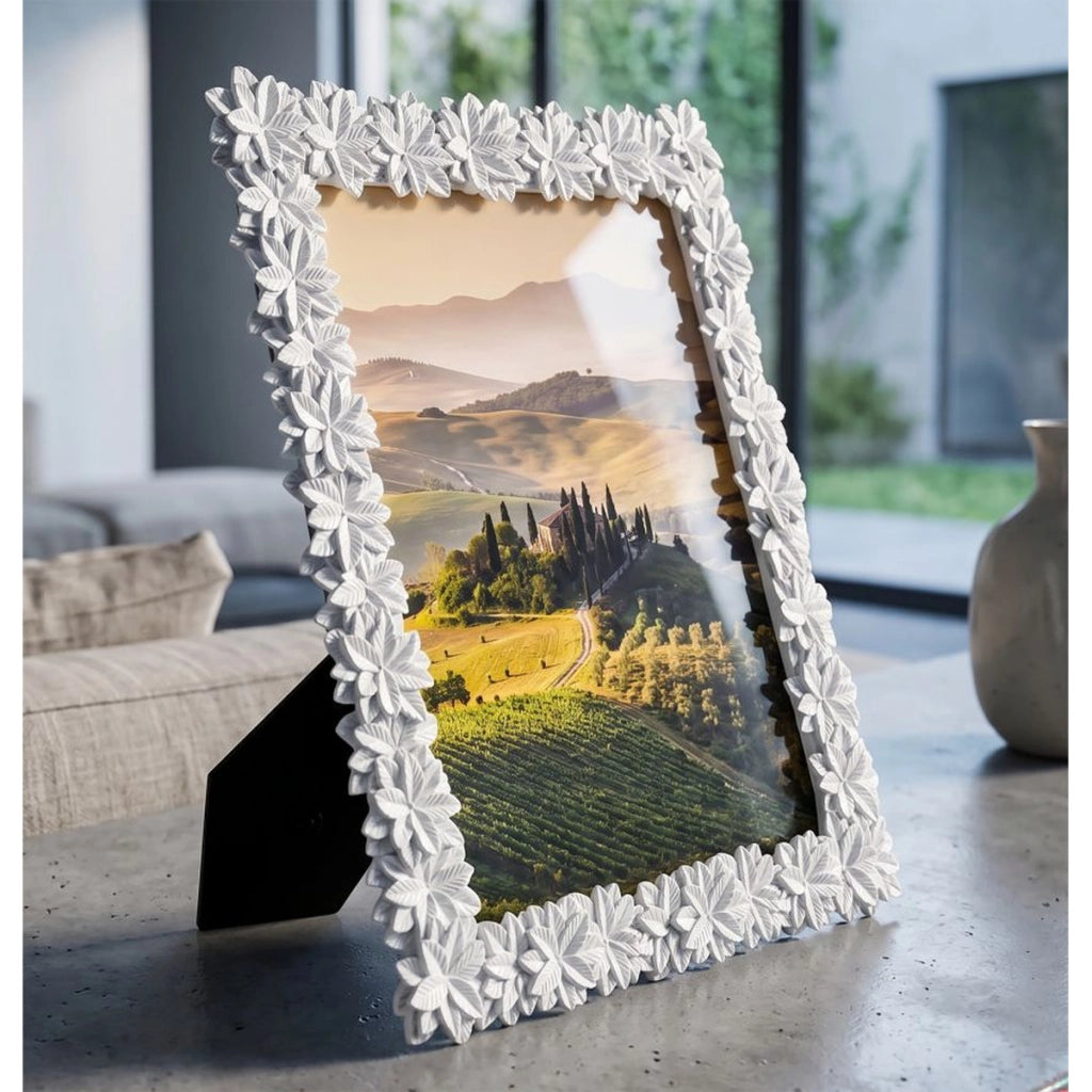 Cornice portafoto Romantica in poliresina effetto gesso bianco